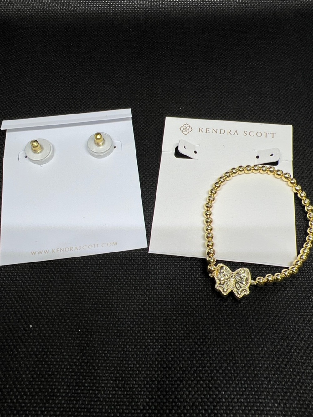 Kendra Scott Gold Beaded Pink Bow Bracelet & Pink Bow Studs Set - Picture 3 of 3